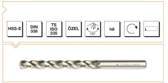 HSS-E DIN 338 Silindirik Saplı Kısa Matkap Ucu - GÜMÜŞ SERİ resmi