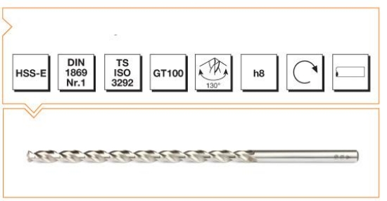 HSS-E DIN 1869 -1 Silindirik Saplı Çok Uzun Matkap Ucu - GT 100 Tipi resmi